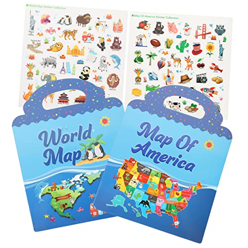 ERINGOGO 2sätze Wiederverwendbare Stickerbuch Für Junge Mädchen Lernspielzeug Mit Tier Und Weltkartenmotiven Kreativität Und Vorstellungskraft Für Vorschulkinder Und Kleinkinder von ERINGOGO