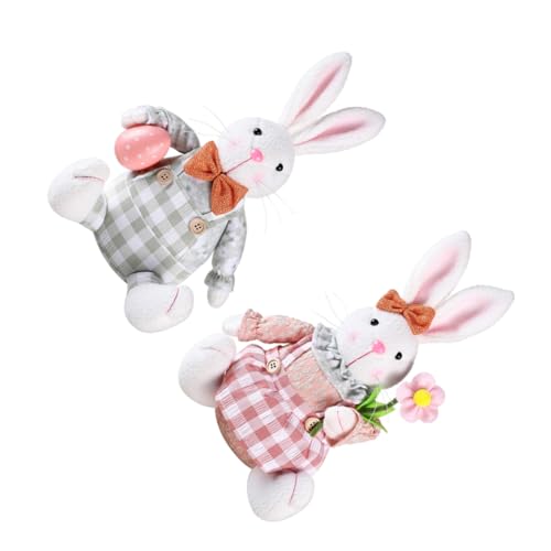 ERINGOGO 2stücke Niedliche Osterhasen Deko Figuren Kaninchen Mit Karotte Fröhliche Tischdekoration Für Ostern Für Und Kinderzimmer von ERINGOGO