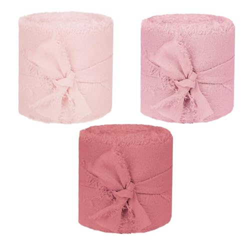 ERINGOGO 3 Rollen Fransen-chiffonband Breit Boho Stoffband für Hochzeitseinladungen Brautsträuße Shower Dekoration DIY Geschenkverpackung von ERINGOGO