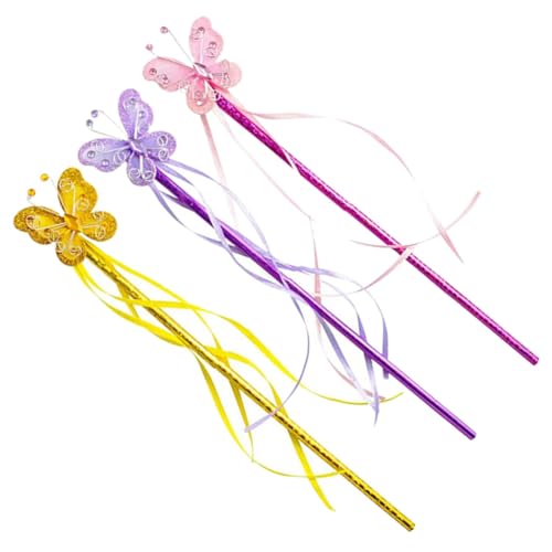 ERINGOGO 3 Stück Feenstäbe für Mädchen Schmetterlings Design Farbenfrohe Cosplay Requisiten Kinderparty Zubehör Sichere und Metallmaterialien für Rollenspiele und Kostüme von ERINGOGO