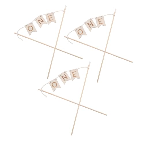 ERINGOGO 3 Stück Holz One Cake Topper Geburtstag Tortendeko Holzbanner Geburtstagsparty Kuchen Dekoration Langlebig Leicht Einzusetzen Elegant Graviert von ERINGOGO