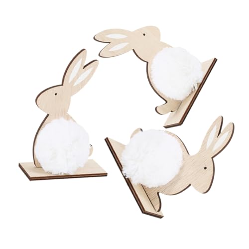 ERINGOGO 3 Stück Kaninchen-Verzierung Hasenfiguren bücherregal Dekoration Easter Presents Holzhasen für Ostern holzdeko Planke Futterspender Korb Osterdekore Festival- -Requisite Plüsch von ERINGOGO