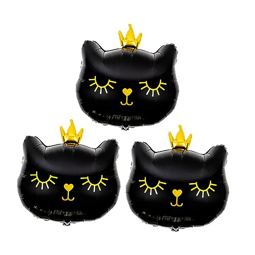 ERINGOGO 3 Stück Kronkatze Ballon Kronenkatzenballons Dekorationen Luftballons süßer Katzenballon Pastell Zubehör für Katzengeburtstage Themen -Geburtstagsballons Aluminiumfolie Schwarz von ERINGOGO