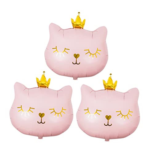 ERINGOGO 3 Stück Kronkatze Ballon Party Für Katzen Folienballon Katze Luftballons Für Geburtstagsfeiern Katzenballons Für Geburtstagsfeier Kätzchen Luftballons Aluminiumfolie Rosa von ERINGOGO