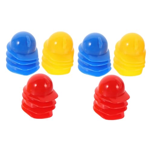 ERINGOGO 30 Stück Teiliges Miniatur Bauarbeiterhelm Kunststoff Mini Sicherheitshelme in Rot Blau Gelb Dekorative Puppenhüte für Party Basteln Realistische Schutzhelme für Puppen und Mini von ERINGOGO
