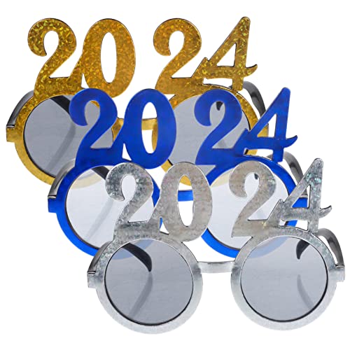 ERINGOGO 3st 2024 Brille Partydekorationen Für Das Neue Jahr Neujahrs-cosplay-brille Kostümzubehör Für Das Neue Jahr 2024 Tanzbrille Kostüm Brillen Neuheit Plastik Hawaii Silvester Fräulein von ERINGOGO