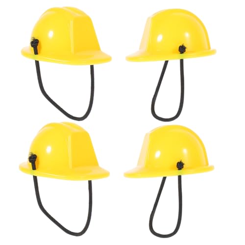ERINGOGO 4 Stück Mini Sicherheitshelme Dekorative Puppenhüte mit Elastischem Band Miniatur Bauarbeiter Helme für Puppenhaus Vielseitig als Modell und Accessoire für Jungen und Mädchen von ERINGOGO