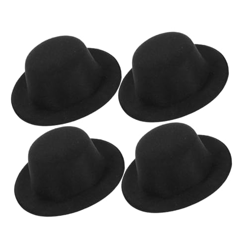 ERINGOGO 4 Stück Teiliges Mini Handgemachtes Puppenhut Schwarz Eleganter Flacher Hut für Schneemann Puppen Dekoration DIY Bastelzubehör für Handarbeiten und Geschenkideen von ERINGOGO