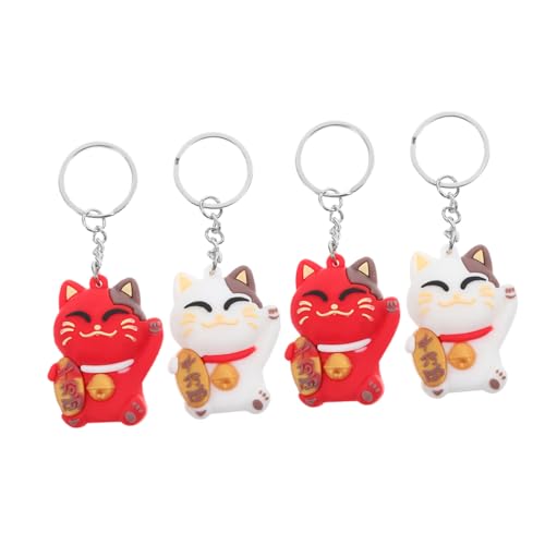 ERINGOGO 4 Stück Teiliges Weicher Kawaii Maneki Neko Schlüsselanhänger Bunte Cartoon Glückskatze Anhänger Weiches Material als Rucksack und Taschenanhänger Sowie Party von ERINGOGO