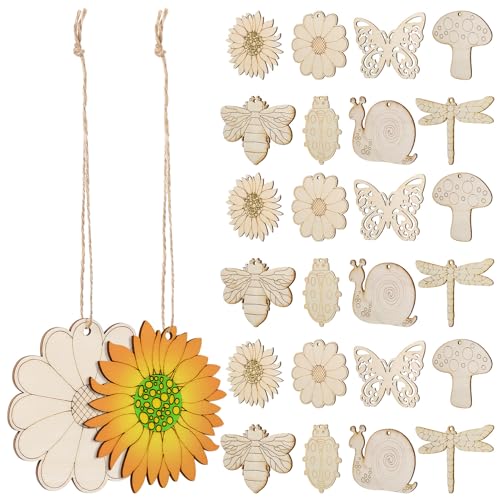 ERINGOGO 40 Stück Unvollendete Holzhandwerksstücke Teiliges Tiermotiven Diy Juteseile für Bastelprojekte und Dekorationen Jedem von ERINGOGO