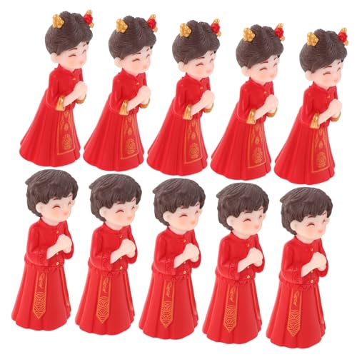ERINGOGO 5 Paare Mikro-Landschaftsdekoration Hochzeitsdekoration Hochzeitspaarfiguren Braut und Bräutigam-Statue chinesische hochzeitstorte topper Hochzeitspaar Figur PVC rot von ERINGOGO