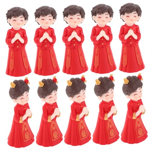 ERINGOGO 5 Paare Miniatur Chinesisches Hochzeitspaar Statue Traditionelle Braut Bräutigam Figuren Mikro-landschaft Dekoration DIY Cake Topper für Hochzeitsfeier und Tischdeko von ERINGOGO