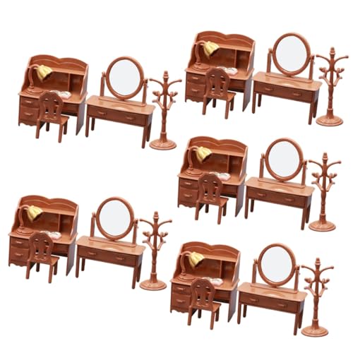 ERINGOGO 5 Sätze Puppenhaus Schreibtisch Kinderspielzeug Spielzeug für Kinder Puppenhausmöbel aus Holz Mini-Schminktisch Schreibtischzubehör Kommode Mini-Tischmodell Mini-Möbelspielzeug von ERINGOGO