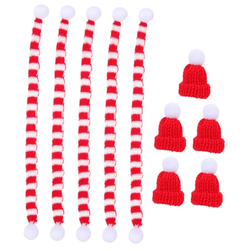ERINGOGO 5 Sätze Weihnachtsmützen und Schals für Weinflaschen Handgestrickte Mini Flaschenhüte Festliche Flaschendekoration Rot Weiß für Tischdeko und Weinliebhaber von ERINGOGO