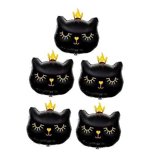 ERINGOGO 5 Stück Kronkatze Ballon schwarzer katzenballon Luftballons für Katzen hochzeitsdeko Kätzchen Geburtstagsfeier Dekorationen für Katzenmottopartys Aluminiumfolie von ERINGOGO