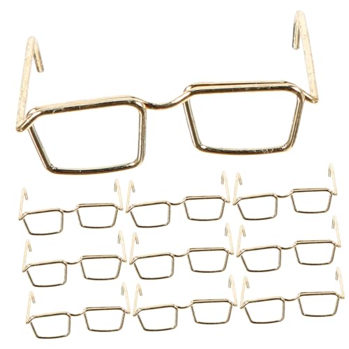 ERINGOGO 50 Stück Brillengestell goldene Brille Minispielzeug für Mädchen Mini-Puppen Gläser Puppenbrille Brille zum Anziehen der Puppe Keine Linsen Zubehör Ton Requisiten Ob11 Baby Stahl von ERINGOGO