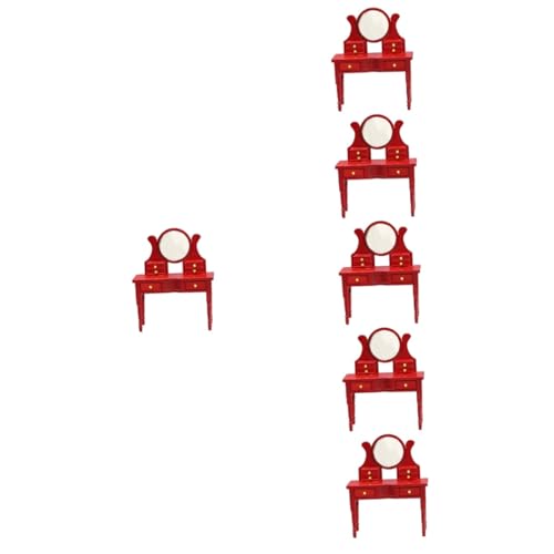 ERINGOGO 6 STK puppenhaus kommode Make-up-Kosmetikhocker Retro-Möbel Spiegel heim Modelle Wohnkultur Schminktisch Modell Miniaturmöbel hölzern Spielzeugzimmer Ornamente schmücken Birke rot von ERINGOGO