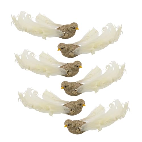 ERINGOGO 6 Stück Künstlicher Federvogel Vögel Zum Anklipsen Zur Dekoration Vogeldekorationen Für Party Simulierte Vogelverzierungen Vögel Dekoration Künstliche Vögel Handwerk Golden Schaum von ERINGOGO