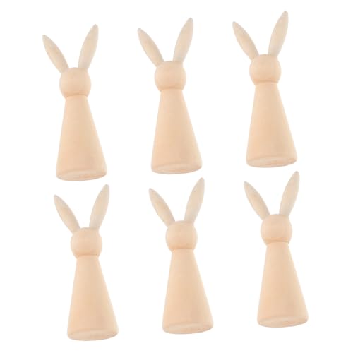 ERINGOGO 6 Stück Osterhase Holzkaninchen Unbemalte Hasen holzfigur ostergeschenke Osterdekoration Holz Dekoration unfertiger Holzhase Hasentisch Holzschilder Ostern-Desktop-Dekoration Beige von ERINGOGO