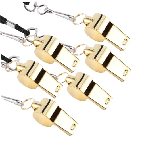 ERINGOGO 6 Stück Teiliges Edelstahl Notfallpfeifen Laute Survival Trillerpfeifen für Outdoor Camping Wandern Training Leichter Schlüsselanhänger Robust und Klar Goldfarben von ERINGOGO
