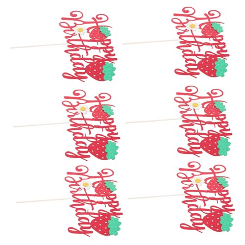 ERINGOGO 6 Stück Teiliges Erdbeer Cake Topper Wiederverwendbar Handgefertigt Glitzernde Geburtstagskuchendeko Süßes Design für Mädchen-kindergeburtstag Einfache Montage für Desserttisch und von ERINGOGO