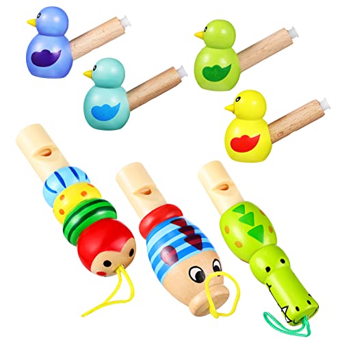 ERINGOGO 7 Stück Teiliges Holzpfeifen mit Tiermotiven Musikpädagogisches für Kleinkinder Sichere Glatte Oberfläche Fördert Rhythmusgefühl und Musikalische Entwicklung Zufällige Farbe von ERINGOGO