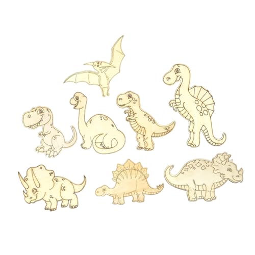 ERINGOGO 8 Stück Dinosaurier-Holzspäne Dinosaurier-Handwerk unfertige Holzausschnitte Holzformen zum Basteln unvollendet Holzausschnitte unvollendet DIY Dinosaurierhandwerk hölzern Khaki von ERINGOGO