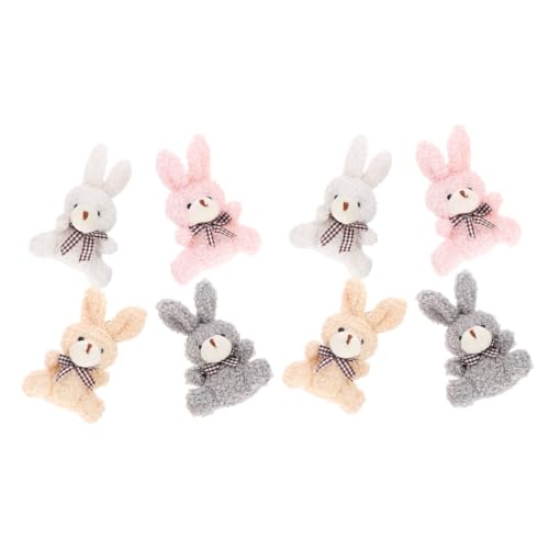 ERINGOGO 8 Stück Teiliges Mini Plüsch Hase Schlüsselanhänger mit Schleife Weiche Dekorative Kaninchen Anhänger in Weiß Braun für Taschen und Festtagsdekoration von ERINGOGO