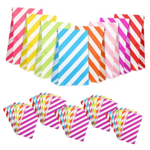 ERINGOGO 80 Stück Bunte Papiertüten Geschenktüten für Partys Süßigkeiten Snacks und Kleine Rot Rosa Lila Blau Grün Gelb und Orange von ERINGOGO