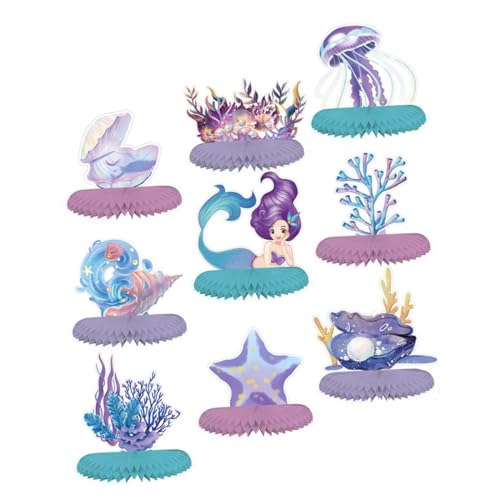 ERINGOGO 9 Stück Teiliges Meerjungfrau Wabenbälle Dreidimensionale Tischdeko aus Hochwertigem Papier Einfach zu Öffnen Vielseitige Unterwasser Party Dekoration für Kindergeburtstag und von ERINGOGO