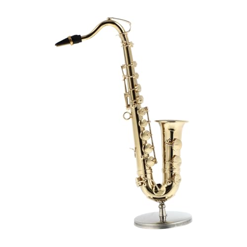 ERINGOGO Exquisites Miniatur Tenor Saxophon Modell mit Ständer und Schwarzer Box Dekoratives Musikinstrument für Heimdeko und Fotorequisiten Realistisch und Fein Verarbeitet von ERINGOGO