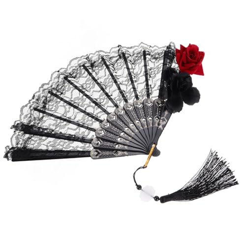 ERINGOGO Gothic Lolita Spitzen faltfächer aus Schwarzer Spitze mit Rosenmuster Faltbarer Handfächer im Vintage stil für Damen und Brautfächer Kompakt und Tragbar für Hochzeit Party und ERINGOGO Gothic Lolita Spitzen faltfächer aus Schwarzer Spitze mit Rosenmuster Faltbarer Handfächer im Vintage stil für Damen und Brautfächer Kompakt und Tragbar für Hochzeit Party und von ERINGOGO