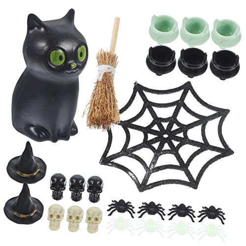 ERINGOGO Halloween Miniaturfiguren Set Teilig Kunststoff Hexen Dekorationen für Puppenhaus Schädelkopf Motive Bunte Halloween Figuren für Party und Wohnraumdeko von ERINGOGO