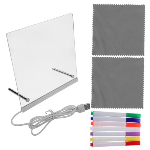 ERINGOGO LED Schreibtafel mit Stand Transparentes Kunststoff Whiteboard Leuchtendes Trocken Abwischbares Zeichenbrett für Wiederverwendbares DIY Notizbrett Inklusive Bunte Stifte von ERINGOGO