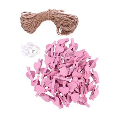 ERINGOGO Liebevoll Gestaltete Holzklammern mit Herzform Clips Juteseil und Pushpins Praktische DIY Fotohalter Zubehör für Kreative Fotowand Dekoration von ERINGOGO