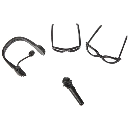 ERINGOGO Mini Doll Brillen und Kopfhörer Leichtes Kunststoffzubehör für Puppen Zierliches Mikrofon Simulationsohrhörer dekor Modisches Schwarzes Musik Accessoire für Puppen von ERINGOGO