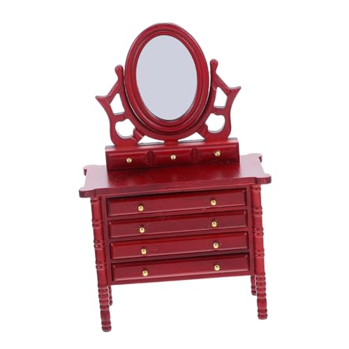 ERINGOGO Mini -Schminktisch Puppenhaus kleine Kommode Puppenhauskommode tragbarer Schminktisch miniaturmöbel Miniaturspielzeug Miniatur-Puppenstubenmöbel Puppenhaus-Sideboard hölzern rot von ERINGOGO