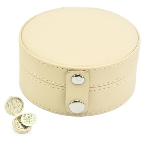 ERINGOGO Multifunktionales Schmuckkästchen Reise Schmuckschatulle Reiseorganisator Schmuckbehälter Juwelierorganisator Schmuckorganisator Für Frauen Reisen Juweleigeräte Leder Beige von ERINGOGO