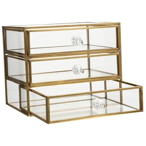 ERINGOGO Nordische Lagige Schmuckschatulle aus Transparentem Glas mit Metallrahmen Organizer für Schmuck Kosmetik und Kleine Accessoires Platzsparend und Praktisch für Schminktisch und ERINGOGO Nordische Lagige Schmuckschatulle aus Transparentem Glas mit Metallrahmen Organizer für Schmuck Kosmetik und Kleine Accessoires Platzsparend und Praktisch für Schminktisch und von ERINGOGO