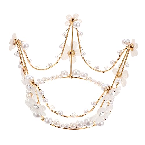 ERINGOGO Perlenkrone Tortendeko Cake Topper Elegant für Geburtstag Hochzeit Kommunion Party Filigrane Haarschmuck Deko Stilvoller Tortenschmuck Vielseitig für Festliche Anlässe von ERINGOGO