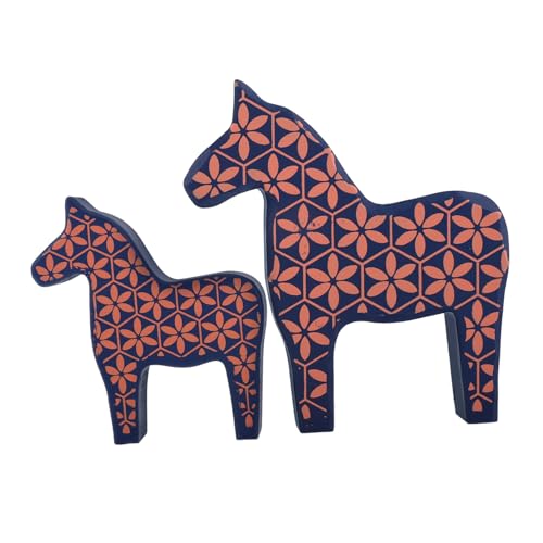 ERINGOGO Schwedische Holzfigur Handbemalte Dalapferd Statue Für Rustikale Deko Kreative Holzskulptur Klein Groß Blaue Blumenmuster Einzigartige Wohnaccessoires von ERINGOGO