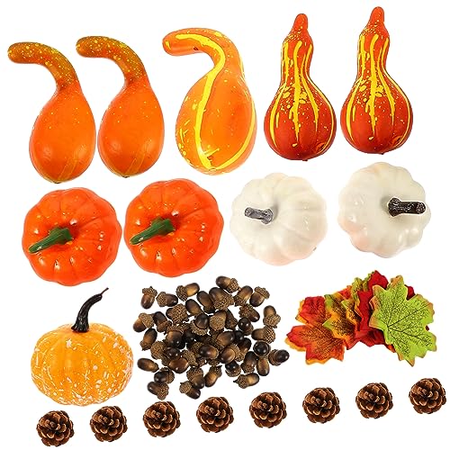 ERINGOGO Teiliges Künstliches Kürbis Deko mit Ahornblättern Eicheln und Kiefernzapfen Realistische Halloween und Erntedankfest Party Dekoration für Innen und Außen Herbstliche Tischdeko von ERINGOGO