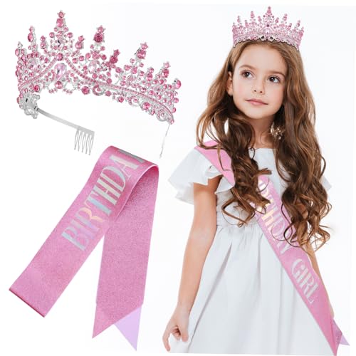 ERINGOGO Verstellbare Prinzessin Geburtstagskrone mit Funkelnden Strasssteinen und Verstellbarer Geburtstags Schärpe für Mädchen Partyzubehör für Besondere Anlässe Wie Geburtstagsfeiern von ERINGOGO