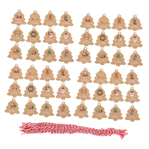 ERINGOGO Weihnachtliche Kraftpapier Anhänger Teilig mit Roten Baumwollkordeln Robuste DIY Geschenkanhänger für Weihnachtsbaum Schmuck Wiederverwendbare Papier Etiketten mit Vintage Design von ERINGOGO