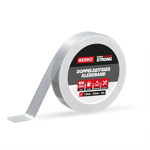ERKO Doppelseitiges, Extra Stark NANO Klebeband Multifunktional zu Hause - 3m, Transparent, Abwaschbar, Waschbares, Spurloses, Rutschfest ERKO Doppelseitiges, Extra Stark NANO Klebeband Multifunktional zu Hause - 3m, Transparent, Abwaschbar, Waschbares, Spurloses, Rutschfest von ERKO
