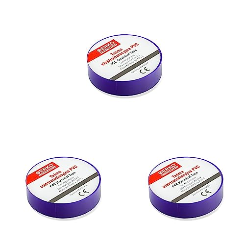 ERKO Isolierband 15 mm x 10 m - Violett - 10 Stück - für elektrische Leitungen. Hohe Flexibilität und Klebekraft - Isolierband | Klebeband | Dichtungsband (Packung mit 3) von ERKO