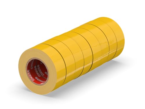 ERKO Isolierband Gelb 19mm x 20m PVC Set 8 Stück Elektrische Leitungen Reparatur, Hochflexibel mit starker Klebekraft, Chemiebeständig, Wasserfest, Klebeband ERKO Isolierband Gelb 19mm x 20m PVC Set 8 Stück Elektrische Leitungen Reparatur, Hochflexibel mit starker Klebekraft, Chemiebeständig, Wasserfest, Klebeband von ERKO