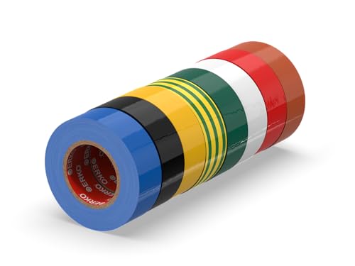 ERKO Isolierband Multicolor 19mm x 20m PVC Set 8 Stück Elektrische Leitungen Reparatur, Hochflexibel mit starker Klebekraft, Chemiebeständig, Wasserfest, Farbig Set, Klebeband, Bunt ERKO Isolierband Multicolor 19mm x 20m PVC Set 8 Stück Elektrische Leitungen Reparatur, Hochflexibel mit starker Klebekraft, Chemiebeständig, Wasserfest, Farbig Set, Klebeband, Bunt von ERKO