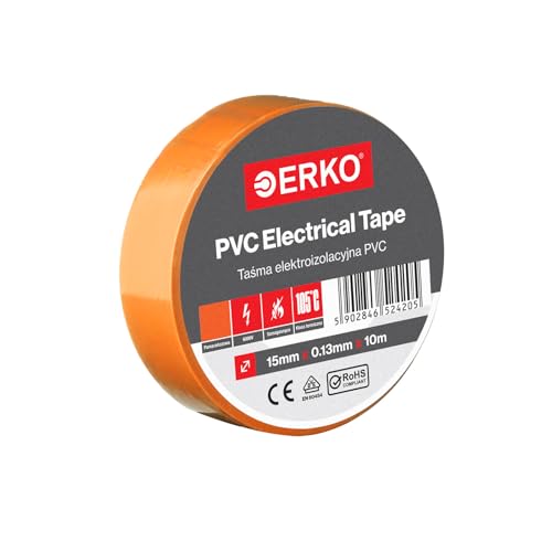 ERKO Isolierband Orange PVC 15mm x 10m Elektrische Leitungen Reparatur, Hochflexibel mit starker Klebekraft, Chemiebeständig, Polyvinyl Chlorid, Klebeband Universal von ERKO