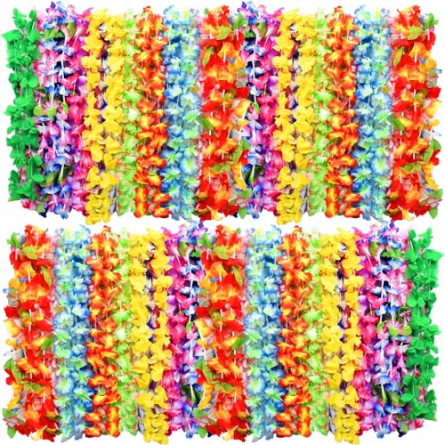 ERKOON 36 Stücke Hawaii Blumen Halskette, 96cm/37.8in Hawaii Party Dekorationen, Hawaii Kette Blumen Luau Blume Lei Garland Hawaiian Halskette Set Hawaiikette für Luau Sommer Beach Party Dekorationen von ERKOON